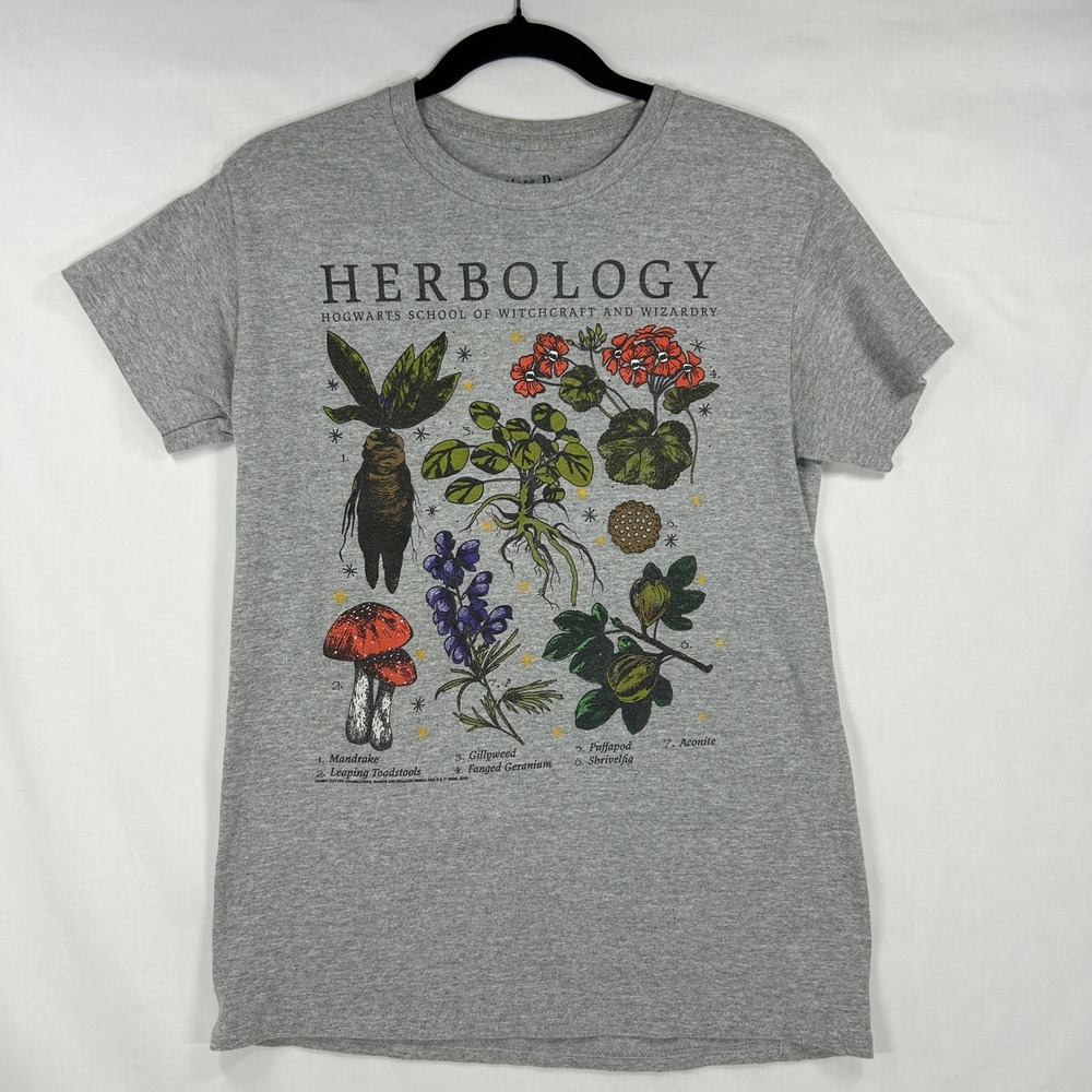 Harry Potter Herbology Hogwarts School of Witchcraft and Wizardry Gray T-Shirt S